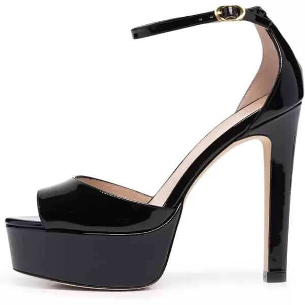 imageFSJ Women Super High Heeled Platform Sandals Peep Toe Sexy Summer Ankle Strap Party Evening Clubbing Shoes Size 415 USBlack Patent Leather