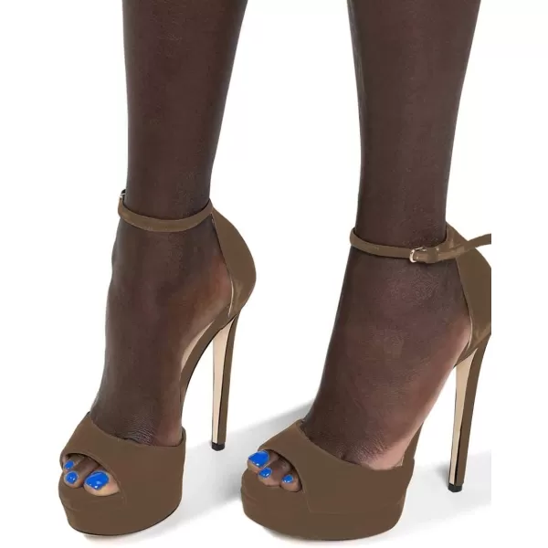 imageFSJ Women Super High Heeled Platform Sandals Peep Toe Sexy Summer Ankle Strap Party Evening Clubbing Shoes Size 415 USBrown