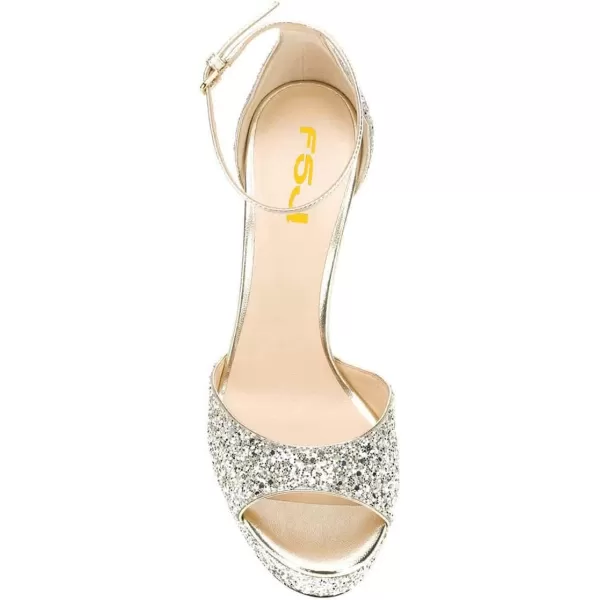 imageFSJ Women Super High Heeled Platform Sandals Peep Toe Sexy Summer Ankle Strap Party Evening Clubbing Shoes Size 415 USGlitter