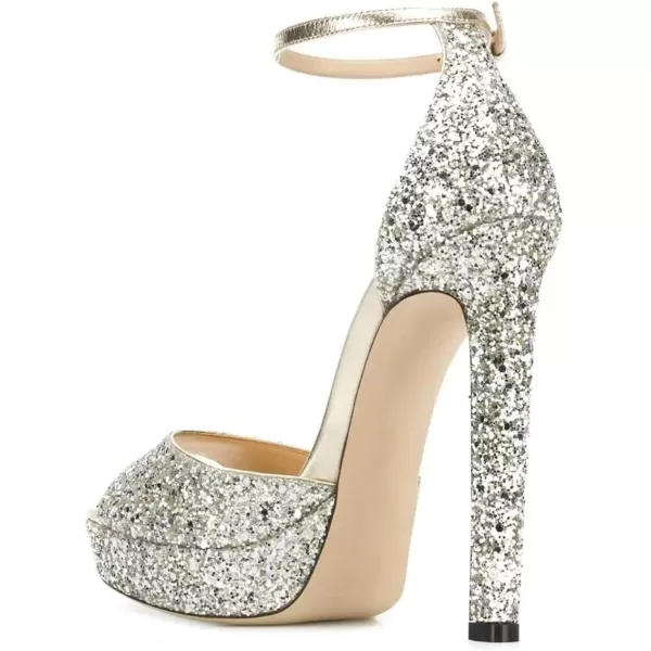 imageFSJ Women Super High Heeled Platform Sandals Peep Toe Sexy Summer Ankle Strap Party Evening Clubbing Shoes Size 415 USGlitter