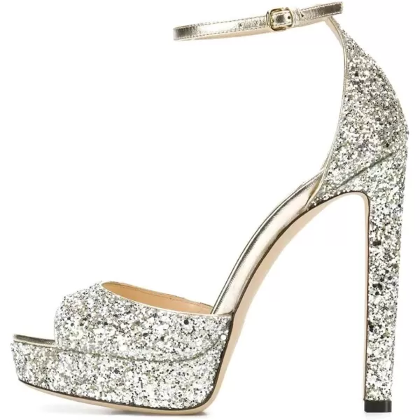 imageFSJ Women Super High Heeled Platform Sandals Peep Toe Sexy Summer Ankle Strap Party Evening Clubbing Shoes Size 415 USGlitter