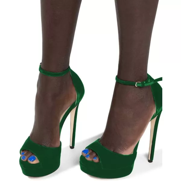 imageFSJ Women Super High Heeled Platform Sandals Peep Toe Sexy Summer Ankle Strap Party Evening Clubbing Shoes Size 415 USGreen
