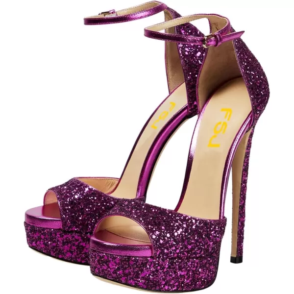 imageFSJ Women Super High Heeled Platform Sandals Peep Toe Sexy Summer Ankle Strap Party Evening Clubbing Shoes Size 415 USPurple Glitter