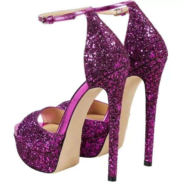 imageFSJ Women Super High Heeled Platform Sandals Peep Toe Sexy Summer Ankle Strap Party Evening Clubbing Shoes Size 415 USPurple Glitter