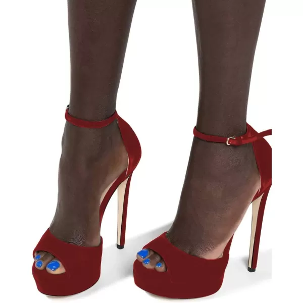 imageFSJ Women Super High Heeled Platform Sandals Peep Toe Sexy Summer Ankle Strap Party Evening Clubbing Shoes Size 415 USRed