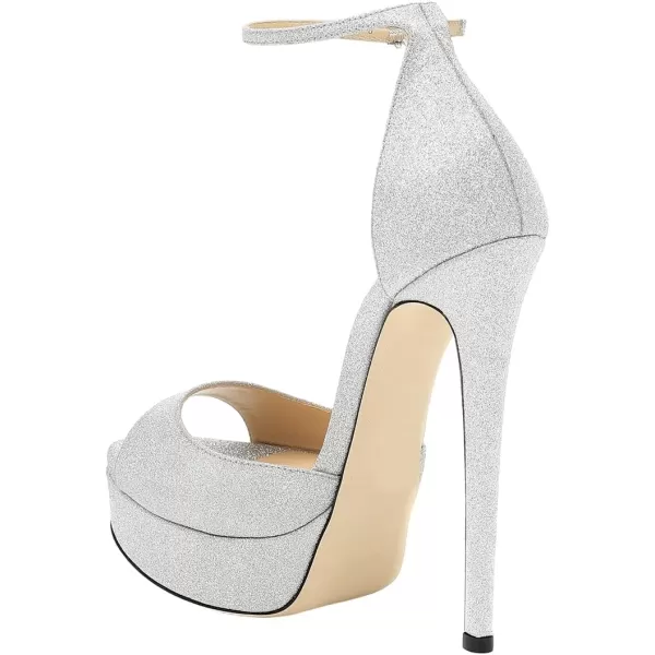 imageFSJ Women Super High Heeled Platform Sandals Peep Toe Sexy Summer Ankle Strap Party Evening Clubbing Shoes Size 415 USSilver Glitter