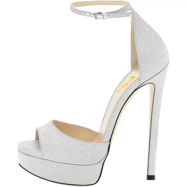 imageFSJ Women Super High Heeled Platform Sandals Peep Toe Sexy Summer Ankle Strap Party Evening Clubbing Shoes Size 415 USSilver Glitter