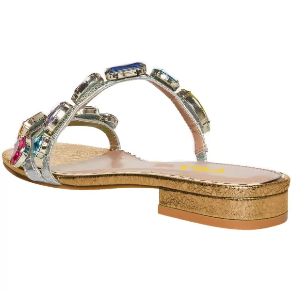 imageFSJ Womens Flat Jeweled Sandals Crystal with Rhinestone Slide Open Toe Casual Slip On Summer Beach Party Bridal Wedding Shoes Size 415 USGold