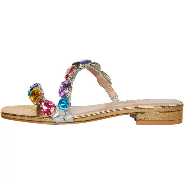 imageFSJ Womens Flat Jeweled Sandals Crystal with Rhinestone Slide Open Toe Casual Slip On Summer Beach Party Bridal Wedding Shoes Size 415 USGold