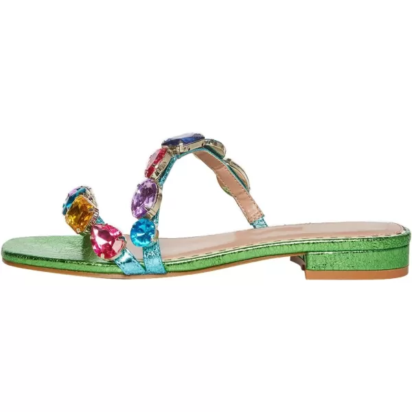 imageFSJ Womens Flat Jeweled Sandals Crystal with Rhinestone Slide Open Toe Casual Slip On Summer Beach Party Bridal Wedding Shoes Size 415 USGreen
