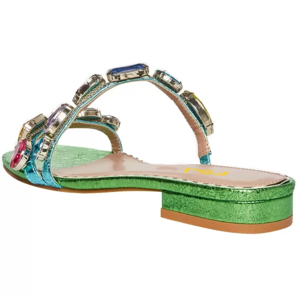 imageFSJ Womens Flat Jeweled Sandals Crystal with Rhinestone Slide Open Toe Casual Slip On Summer Beach Party Bridal Wedding Shoes Size 415 USGreen