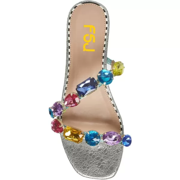 imageFSJ Womens Flat Jeweled Sandals Crystal with Rhinestone Slide Open Toe Casual Slip On Summer Beach Party Bridal Wedding Shoes Size 415 USGrey