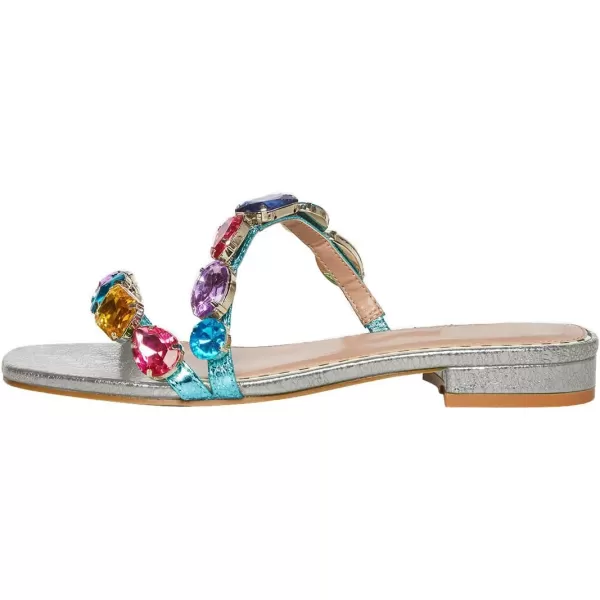 imageFSJ Womens Flat Jeweled Sandals Crystal with Rhinestone Slide Open Toe Casual Slip On Summer Beach Party Bridal Wedding Shoes Size 415 USGrey