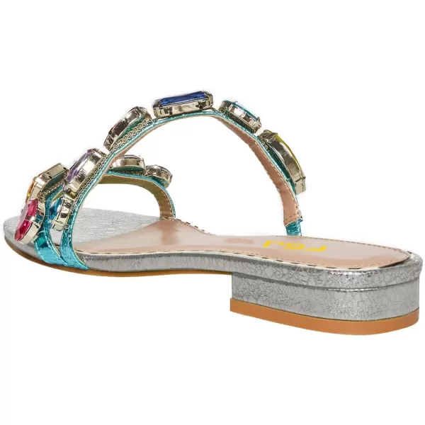 imageFSJ Womens Flat Jeweled Sandals Crystal with Rhinestone Slide Open Toe Casual Slip On Summer Beach Party Bridal Wedding Shoes Size 415 USGrey