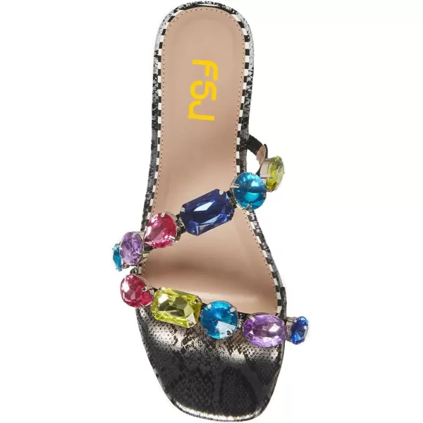 imageFSJ Womens Flat Jeweled Sandals Crystal with Rhinestone Slide Open Toe Casual Slip On Summer Beach Party Bridal Wedding Shoes Size 415 USSnakeskin
