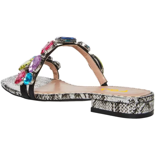 imageFSJ Womens Flat Jeweled Sandals Crystal with Rhinestone Slide Open Toe Casual Slip On Summer Beach Party Bridal Wedding Shoes Size 415 USSnakeskin