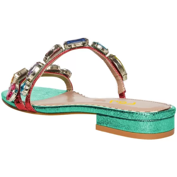 imageFSJ Womens Flat Jeweled Sandals Crystal with Rhinestone Slide Open Toe Casual Slip On Summer Beach Party Bridal Wedding Shoes Size 415 USTurquoise