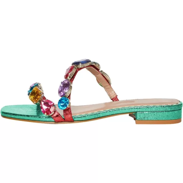 imageFSJ Womens Flat Jeweled Sandals Crystal with Rhinestone Slide Open Toe Casual Slip On Summer Beach Party Bridal Wedding Shoes Size 415 USTurquoise