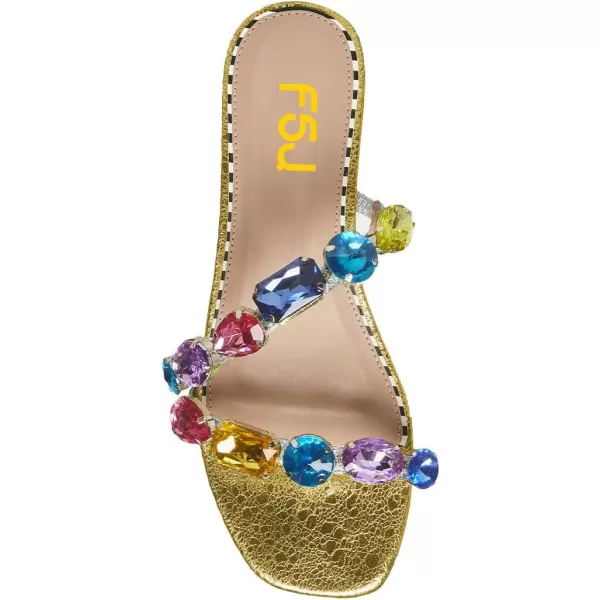 imageFSJ Womens Flat Jeweled Sandals Crystal with Rhinestone Slide Open Toe Casual Slip On Summer Beach Party Bridal Wedding Shoes Size 415 USYellow