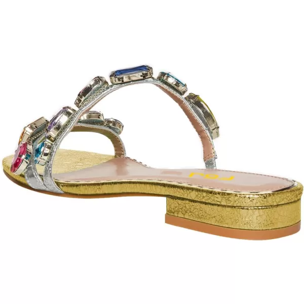 imageFSJ Womens Flat Jeweled Sandals Crystal with Rhinestone Slide Open Toe Casual Slip On Summer Beach Party Bridal Wedding Shoes Size 415 USYellow