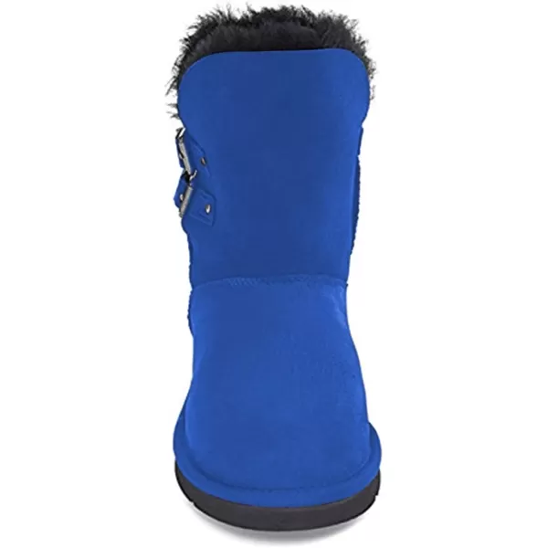 imageFSJ Womens Mid Calf Fully Fur Lined Winter Snow Boot with Chic Buckles Flat Shoe 415 USBlue