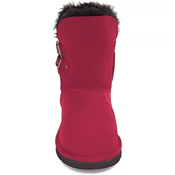 imageFSJ Womens Mid Calf Fully Fur Lined Winter Snow Boot with Chic Buckles Flat Shoe 415 USRed