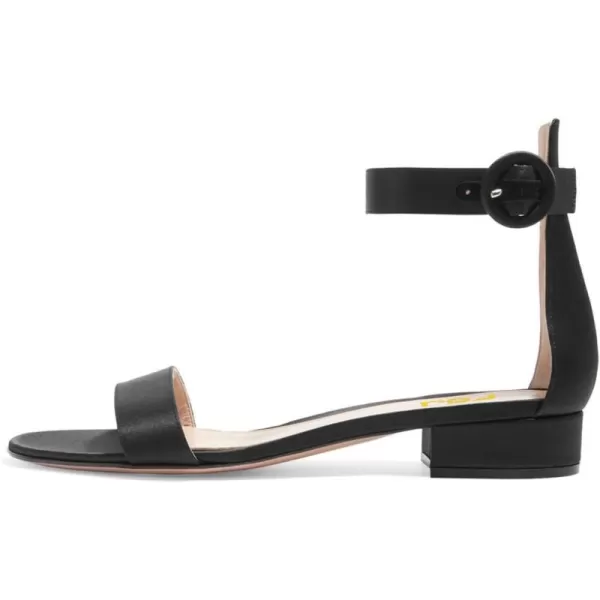imageFSJ Women Ankle Strap Flats Sandal Open Toe Chunky Low Heel Comfortable Walking Shoes Size 415 USBlack Matte