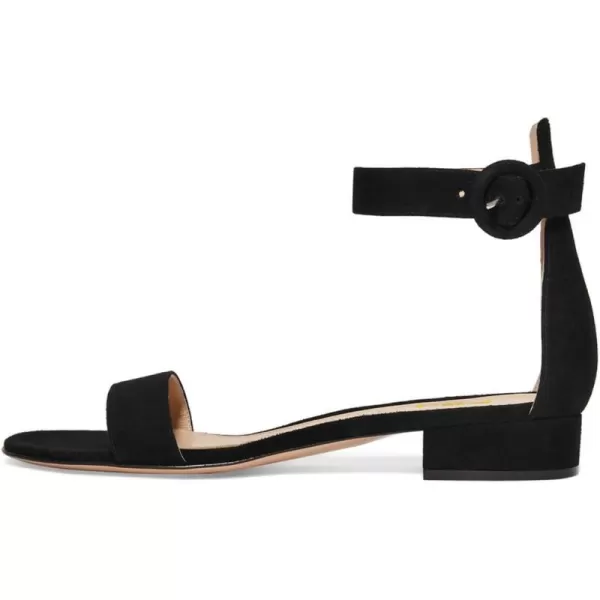 imageFSJ Women Ankle Strap Flats Sandal Open Toe Chunky Low Heel Comfortable Walking Shoes Size 415 USBlack Suede