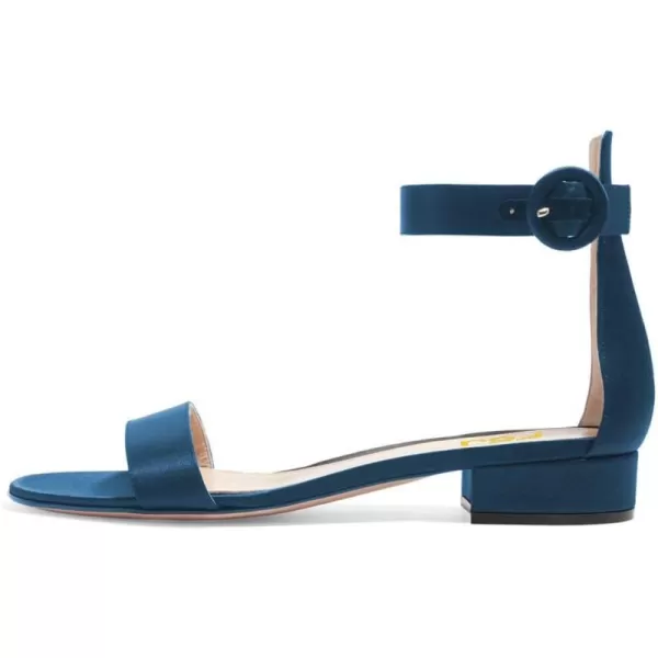 imageFSJ Women Ankle Strap Flats Sandal Open Toe Chunky Low Heel Comfortable Walking Shoes Size 415 USBlue