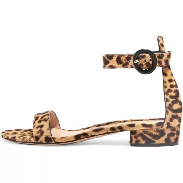 imageFSJ Women Ankle Strap Flats Sandal Open Toe Chunky Low Heel Comfortable Walking Shoes Size 415 USLeopard