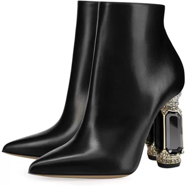 imageFSJ Women Chic Pointed Toe Crystal Chunky Block High Heel Ankle Boots Glossy Side Zipper Casual Daily Fashion Ladies Shoes Size 415 USBlack