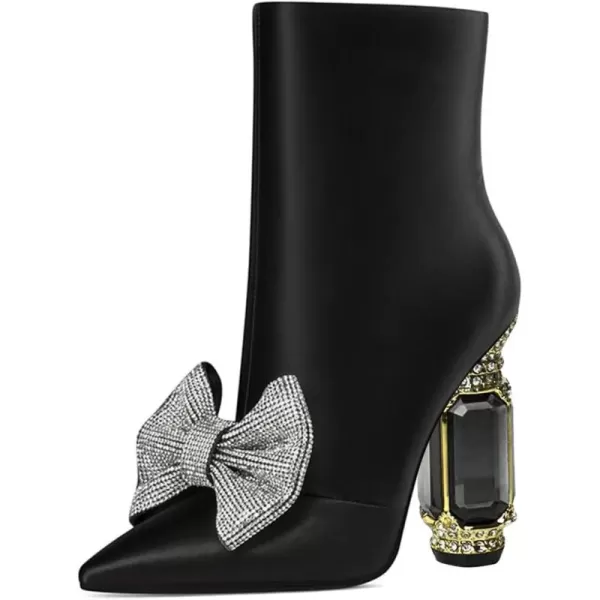 imageFSJ Women Chic Pointed Toe Crystal Chunky Block High Heel Ankle Boots Glossy Side Zipper Casual Daily Fashion Ladies Shoes Size 415 USBlack Bow