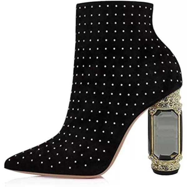 imageFSJ Women Chic Pointed Toe Crystal Chunky Block High Heel Ankle Boots Glossy Side Zipper Casual Daily Fashion Ladies Shoes Size 415 USBlack Studded