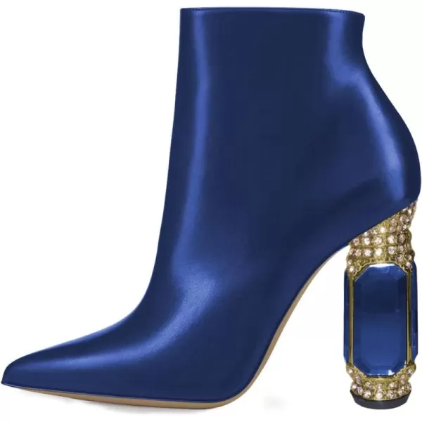 imageFSJ Women Chic Pointed Toe Crystal Chunky Block High Heel Ankle Boots Glossy Side Zipper Casual Daily Fashion Ladies Shoes Size 415 USBlue