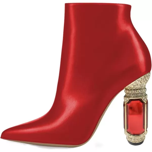 imageFSJ Women Chic Pointed Toe Crystal Chunky Block High Heel Ankle Boots Glossy Side Zipper Casual Daily Fashion Ladies Shoes Size 415 USBright Red