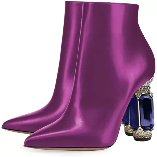 imageFSJ Women Chic Pointed Toe Crystal Chunky Block High Heel Ankle Boots Glossy Side Zipper Casual Daily Fashion Ladies Shoes Size 415 USPurple