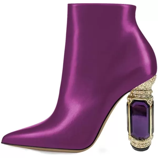 imageFSJ Women Chic Pointed Toe Crystal Chunky Block High Heel Ankle Boots Glossy Side Zipper Casual Daily Fashion Ladies Shoes Size 415 USPurple2