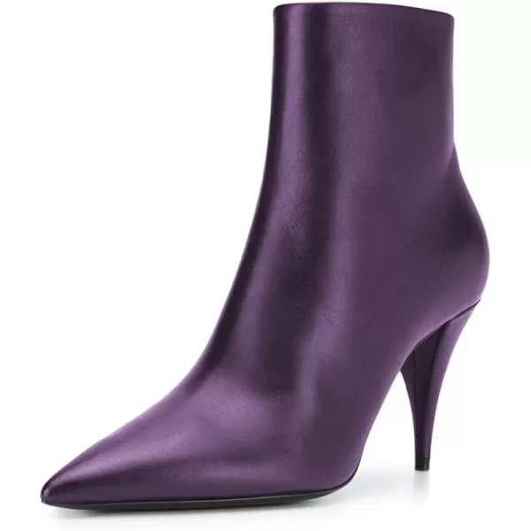 imageFSJ Women Classic Pointed Toe Ankle Boots High Cone Heel Leather Faux Suede Studded Rhinestones Leopard Short Booties Side Zipper Dress Shoes Size 415 USPurple