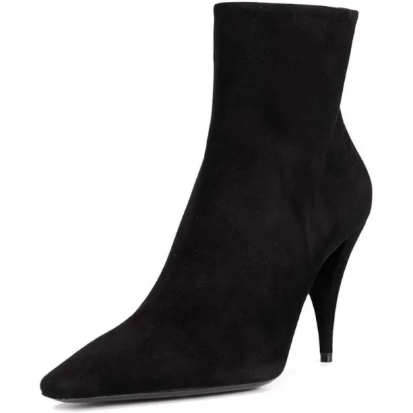 imageFSJ Women Classic Pointed Toe Ankle Boots High Cone Heel Leather Faux Suede Studded Rhinestones Leopard Short Booties Side Zipper Dress Shoes Size 415 USSuede