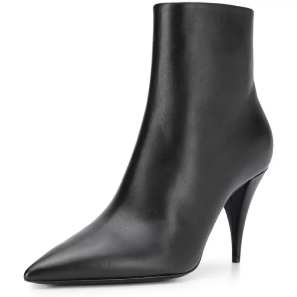 imageFSJ Women Classic Pointed Toe Ankle Boots High Cone Heel Leather Faux Suede Studded Rhinestones Leopard Short Booties Side Zipper Dress Shoes Size 415 USBlack