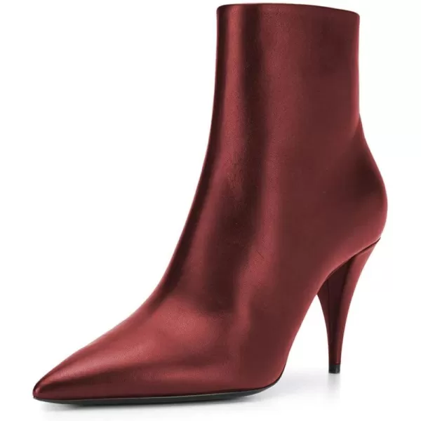 imageFSJ Women Classic Pointed Toe Ankle Boots High Cone Heel Leather Faux Suede Studded Rhinestones Leopard Short Booties Side Zipper Dress Shoes Size 415 USWine Red