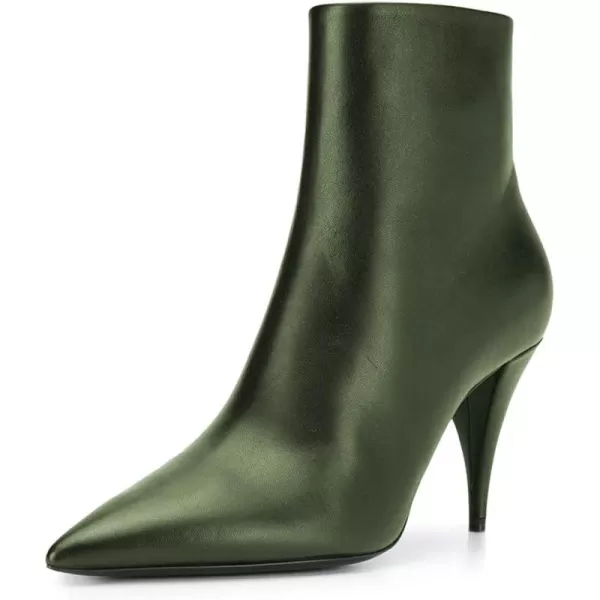 imageFSJ Women Classic Pointed Toe Ankle Boots High Cone Heel Leather Faux Suede Studded Rhinestones Leopard Short Booties Side Zipper Dress Shoes Size 415 USDark Green