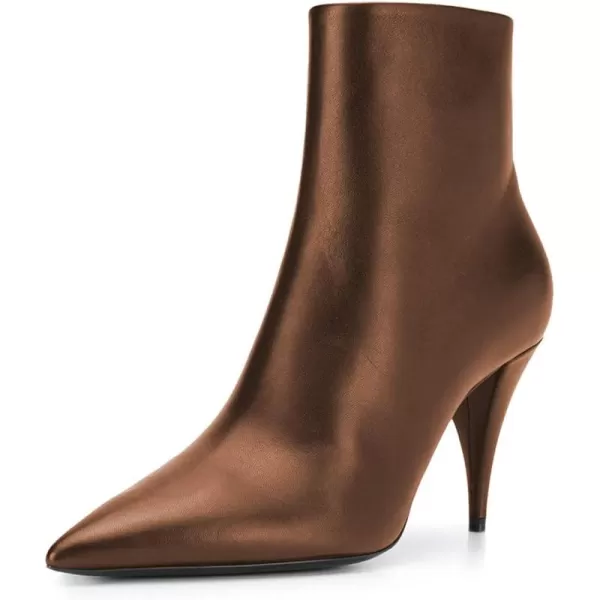 imageFSJ Women Classic Pointed Toe Ankle Boots High Cone Heel Leather Faux Suede Studded Rhinestones Leopard Short Booties Side Zipper Dress Shoes Size 415 USSaddle Brown