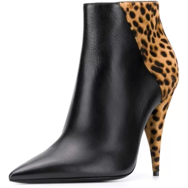 imageFSJ Women Classic Pointed Toe Ankle Boots High Cone Heel Leather Faux Suede Studded Rhinestones Leopard Short Booties Side Zipper Dress Shoes Size 415 USBlack Leopart