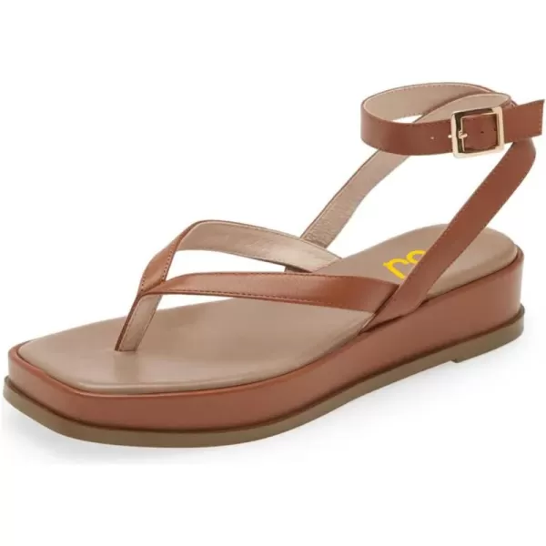 imageFSJ Women Fashion Thong Open Toe Thick Sole Flat Sandals Ankle Strap Ladies Holiday Summer Beach Walking Shoes Size 415 USBrown