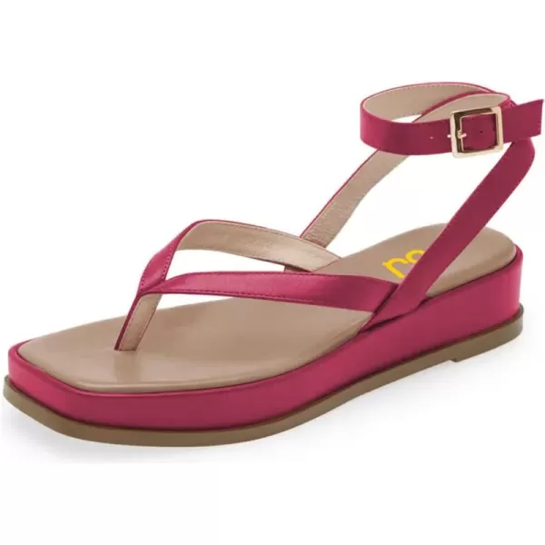imageFSJ Women Fashion Thong Open Toe Thick Sole Flat Sandals Ankle Strap Ladies Holiday Summer Beach Walking Shoes Size 415 USDeep Pink