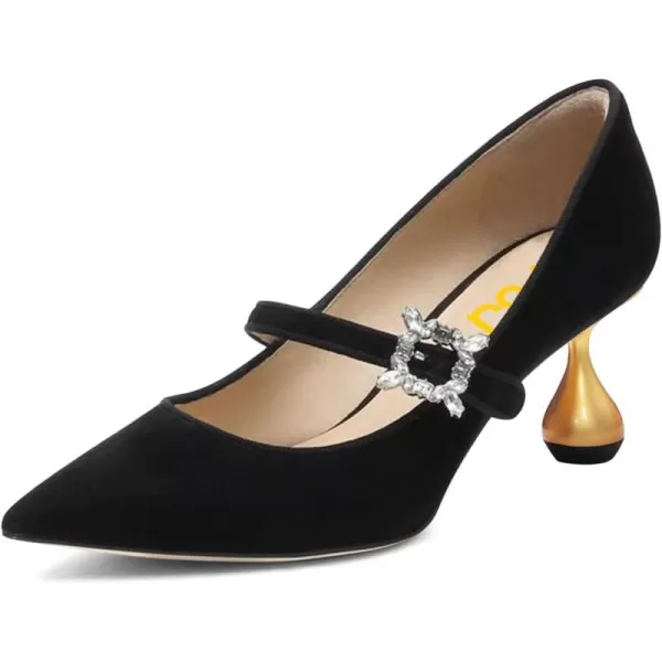 imageFSJ Women Graceful One Strap Crystal Buckle Pumps Kitten Heel Slip On Party Dress Office Casual Ladies Shoes Size 415 USBlack
