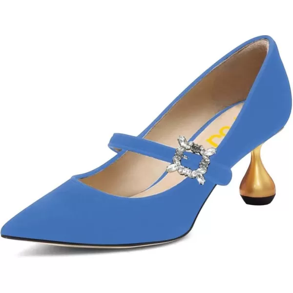 imageFSJ Women Graceful One Strap Crystal Buckle Pumps Kitten Heel Slip On Party Dress Office Casual Ladies Shoes Size 415 USBlue
