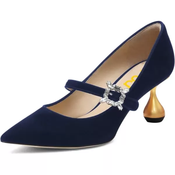 imageFSJ Women Graceful One Strap Crystal Buckle Pumps Kitten Heel Slip On Party Dress Office Casual Ladies Shoes Size 415 USDark Blue