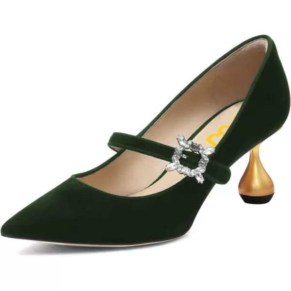 imageFSJ Women Graceful One Strap Crystal Buckle Pumps Kitten Heel Slip On Party Dress Office Casual Ladies Shoes Size 415 USDark Green